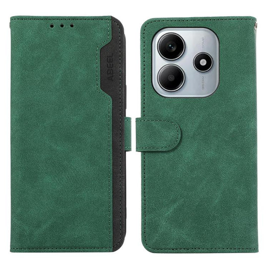 For Redmi Note 14 4G 164.84mm ABEEL Color Block Magnetic RFID Leather Phone Case(Green-Black)