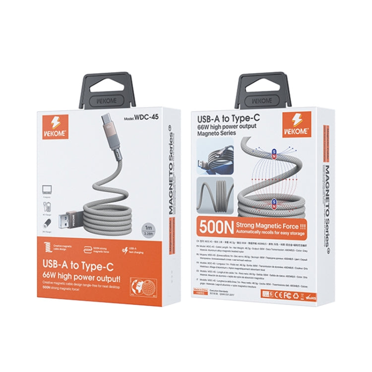 WK WDC-45 Magneto Series 1m 66W USB to Type-C Fast Charging Magnetic Data Cable(Grey) - USB-C & Type-C Cable by WK | Online Shopping UK | buy2fix