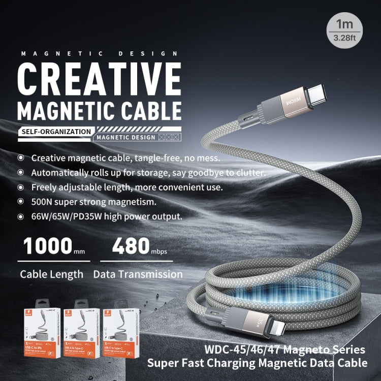 WK WDC-46 Magneto Series 1m 65W Type-C to Type-C Fast Charging Magnetic Data Cable(Grey) - USB-C & Type-C Cable by WK | Online Shopping UK | buy2fix