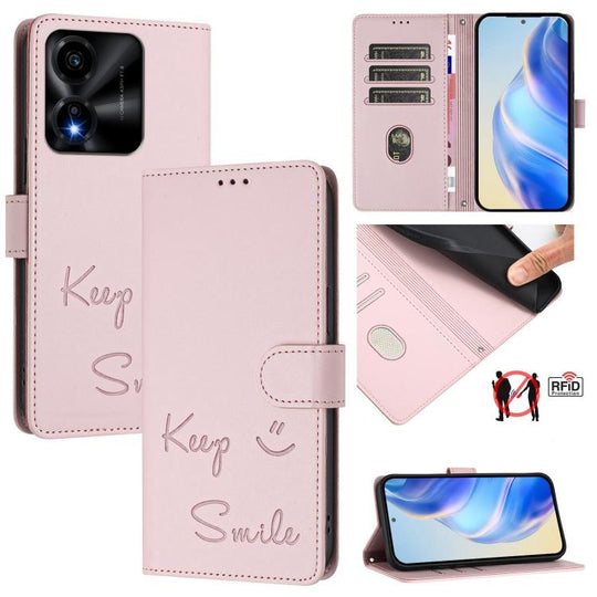 For Honor X5c Plus Smile Embossing RFID Leather Phone Case(Pink)