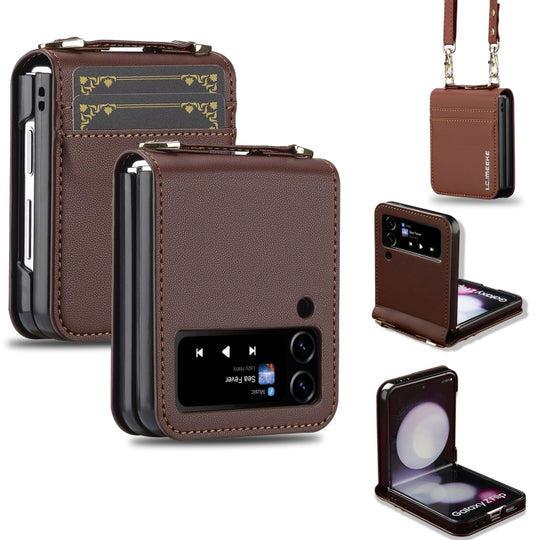 For Samsung Galaxy Z Flip3 5G LC.IMEEKE L1 Series Frosted Fine Texture PU Phone Case with Lanyard(Brown)