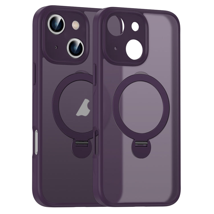 For iPhone 16 Plus Matte Texture 360 Degree Rotary Tone Holder MagSafe Phone Case(Dark Purple) - iPhone 16 Plus Cases by buy2fix | Online Shopping UK | buy2fix