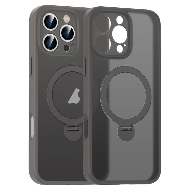 For iPhone 15 Pro Matte Texture 360 Degree Rotary Tone Holder MagSafe Phone Case(Titanium Gray) - iPhone 15 Pro Cases by buy2fix | Online Shopping UK | buy2fix