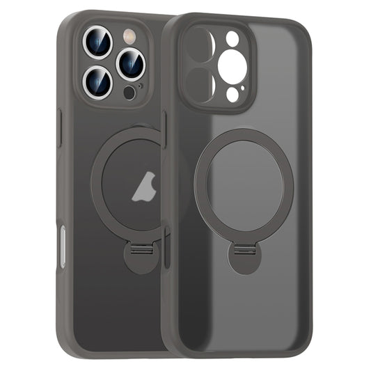 For iPhone 15 Pro Matte Texture 360 Degree Rotary Tone Holder MagSafe Phone Case(Titanium Gray) - iPhone 15 Pro Cases by buy2fix | Online Shopping UK | buy2fix