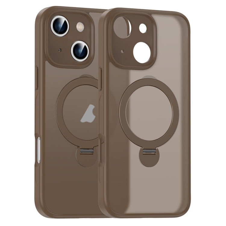 For iPhone 15 Plus Matte Texture 360 Degree Rotary Tone Holder MagSafe Phone Case(Bronze) - iPhone 15 Plus Cases by buy2fix | Online Shopping UK | buy2fix