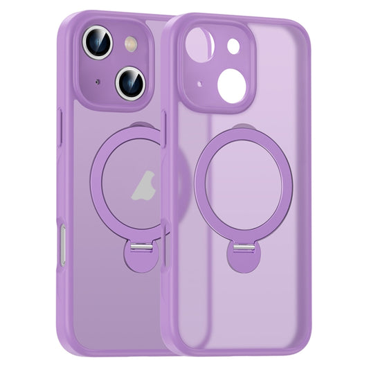 For iPhone 15 Plus Matte Texture 360 Degree Rotary Tone Holder MagSafe Phone Case(Roland Purple) - iPhone 15 Plus Cases by buy2fix | Online Shopping UK | buy2fix