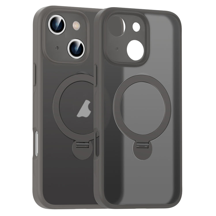 For iPhone 15 Plus Matte Texture 360 Degree Rotary Tone Holder MagSafe Phone Case(Titanium Gray) - iPhone 15 Plus Cases by buy2fix | Online Shopping UK | buy2fix