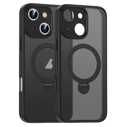 For iPhone 15 Plus Matte Texture 360 Degree Rotary Tone Holder MagSafe Phone Case(Black) - iPhone 15 Plus Cases by buy2fix | Online Shopping UK | buy2fix