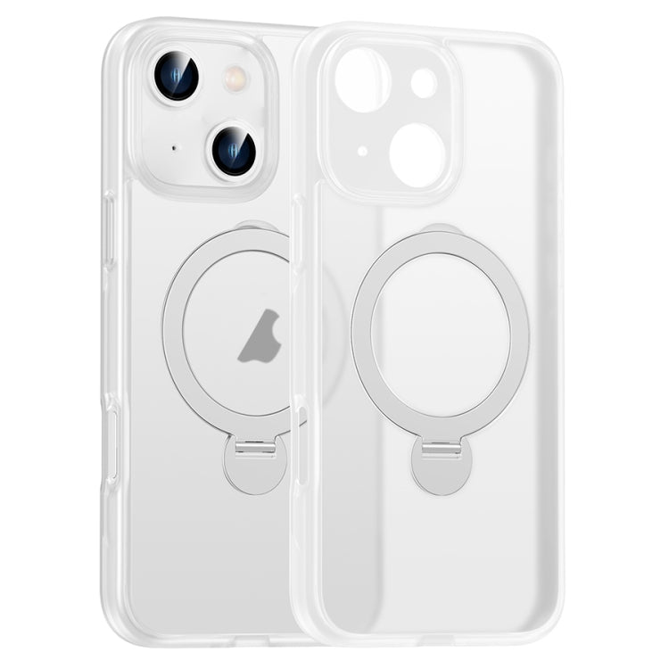 For iPhone 15 Matte Texture 360 Degree Rotary Tone Holder MagSafe Phone Case(Transparent) - iPhone 15 Cases by buy2fix | Online Shopping UK | buy2fix