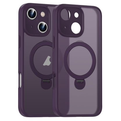 For iPhone 15 Matte Texture 360 Degree Rotary Tone Holder MagSafe Phone Case(Dark Purple) - iPhone 15 Cases by buy2fix | Online Shopping UK | buy2fix