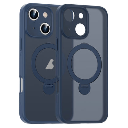 For iPhone 15 Matte Texture 360 Degree Rotary Tone Holder MagSafe Phone Case(Dark Blue) - iPhone 15 Cases by buy2fix | Online Shopping UK | buy2fix