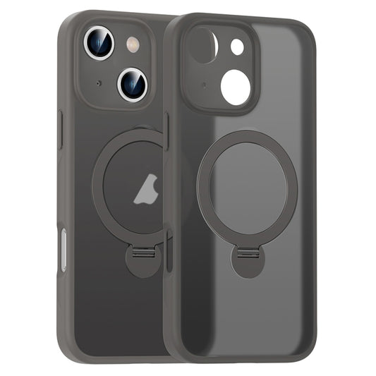 For iPhone 14 Plus Matte Texture 360 Degree Rotary Tone Holder MagSafe Phone Case(Titanium Gray) - iPhone 14 Plus Cases by buy2fix | Online Shopping UK | buy2fix