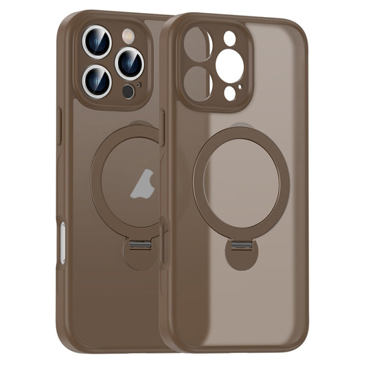 For iPhone 14 Pro Max Matte Texture 360 Degree Rotary Tone Holder MagSafe Phone Case(Bronze) - iPhone 14 Pro Max Cases by buy2fix | Online Shopping UK | buy2fix