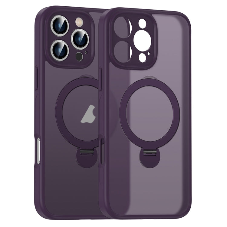 For iPhone 13 Pro Max Matte Texture 360 Degree Rotary Tone Holder MagSafe Phone Case(Dark Purple) - iPhone 13 Pro Max Cases by buy2fix | Online Shopping UK | buy2fix