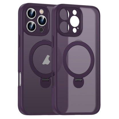 For iPhone 13 Pro Max Matte Texture 360 Degree Rotary Tone Holder MagSafe Phone Case(Dark Purple) - iPhone 13 Pro Max Cases by buy2fix | Online Shopping UK | buy2fix