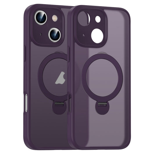 For iPhone 13 Matte Texture 360 Degree Rotary Tone Holder MagSafe Phone Case(Dark Purple) - iPhone 13 Cases by buy2fix | Online Shopping UK | buy2fix
