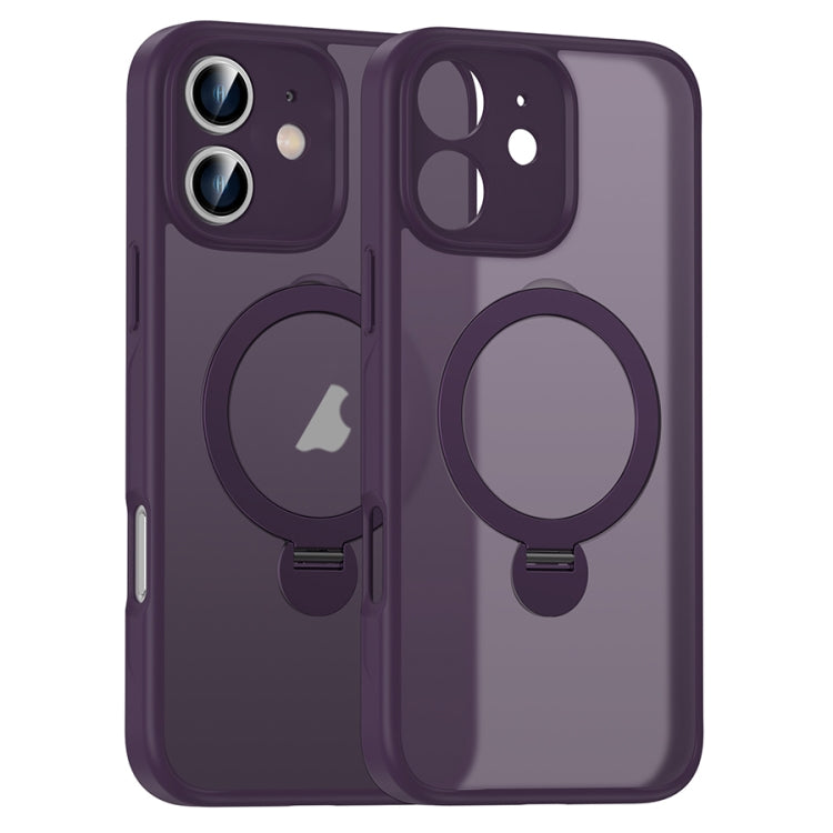 For iPhone 12 Matte Texture 360 Degree Rotary Tone Holder MagSafe Phone Case(Dark Purple) - iPhone 12 / 12 Pro Cases by buy2fix | Online Shopping UK | buy2fix