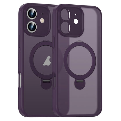 For iPhone 12 Matte Texture 360 Degree Rotary Tone Holder MagSafe Phone Case(Dark Purple) - iPhone 12 / 12 Pro Cases by buy2fix | Online Shopping UK | buy2fix