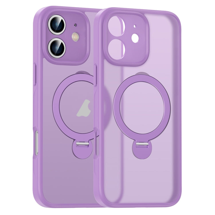 For iPhone 12 Matte Texture 360 Degree Rotary Tone Holder MagSafe Phone Case(Roland Purple) - iPhone 12 / 12 Pro Cases by buy2fix | Online Shopping UK | buy2fix