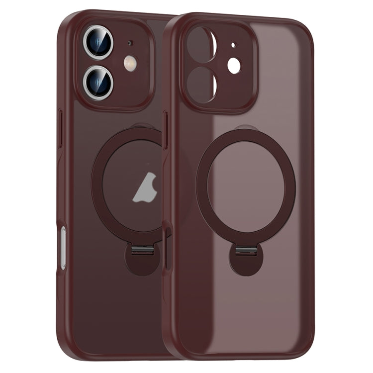 For iPhone 12 Matte Texture 360 Degree Rotary Tone Holder MagSafe Phone Case(Plum Red) - iPhone 12 / 12 Pro Cases by buy2fix | Online Shopping UK | buy2fix