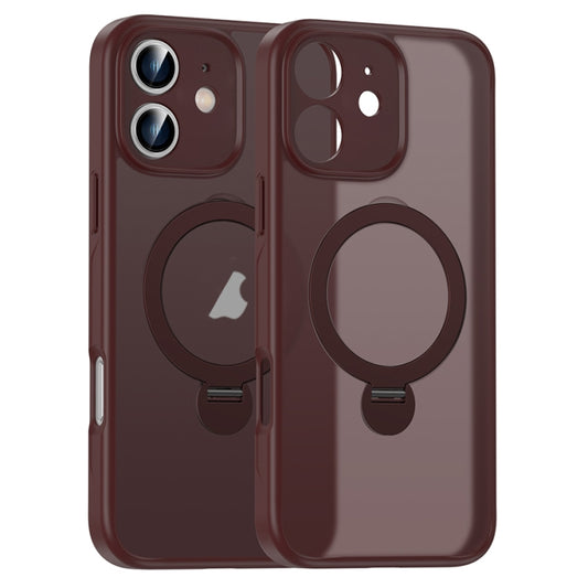 For iPhone 12 Matte Texture 360 Degree Rotary Tone Holder MagSafe Phone Case(Plum Red) - iPhone 12 / 12 Pro Cases by buy2fix | Online Shopping UK | buy2fix