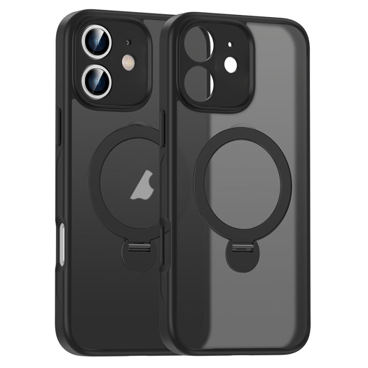 For iPhone 12 Matte Texture 360 Degree Rotary Tone Holder MagSafe Phone Case(Black) - iPhone 12 / 12 Pro Cases by buy2fix | Online Shopping UK | buy2fix