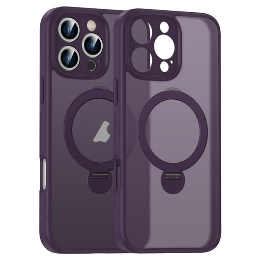 For iPhone 12 Pro Max Matte Texture 360 Degree Rotary Tone Holder MagSafe Phone Case(Dark Purple) - iPhone 12 Pro Max Cases by buy2fix | Online Shopping UK | buy2fix