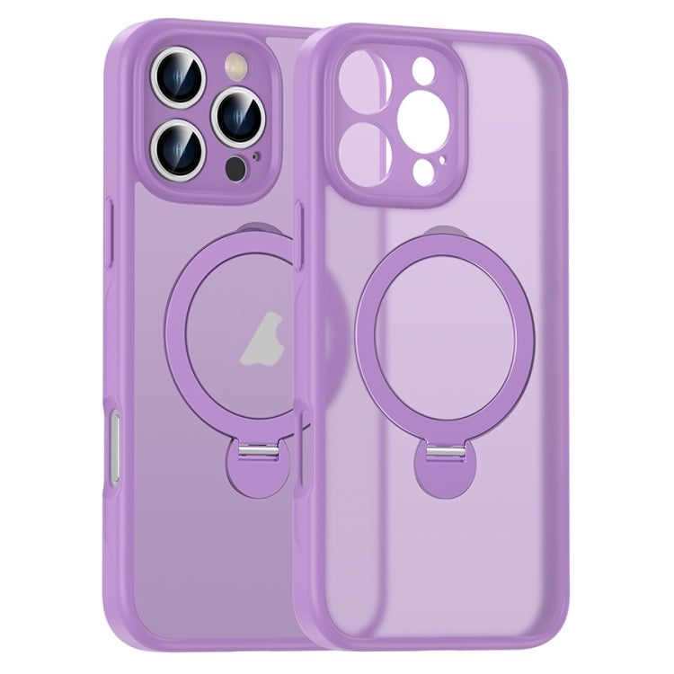 For iPhone 12 Pro Max Matte Texture 360 Degree Rotary Tone Holder MagSafe Phone Case(Roland Purple) - iPhone 12 Pro Max Cases by buy2fix | Online Shopping UK | buy2fix