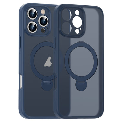 For iPhone 12 Pro Max Matte Texture 360 Degree Rotary Tone Holder MagSafe Phone Case(Dark Blue) - iPhone 12 Pro Max Cases by buy2fix | Online Shopping UK | buy2fix