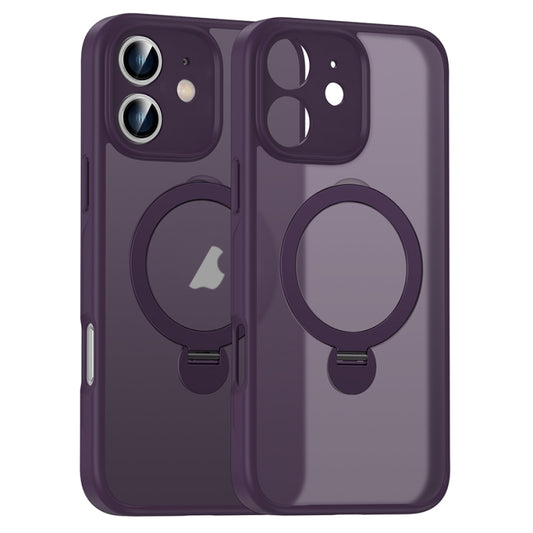 For iPhone 11 Matte Texture 360 Degree Rotary Tone Holder MagSafe Phone Case(Dark Purple) - iPhone 11 Cases by buy2fix | Online Shopping UK | buy2fix