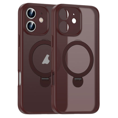 For iPhone 11 Matte Texture 360 Degree Rotary Tone Holder MagSafe Phone Case(Plum Red) - iPhone 11 Cases by buy2fix | Online Shopping UK | buy2fix