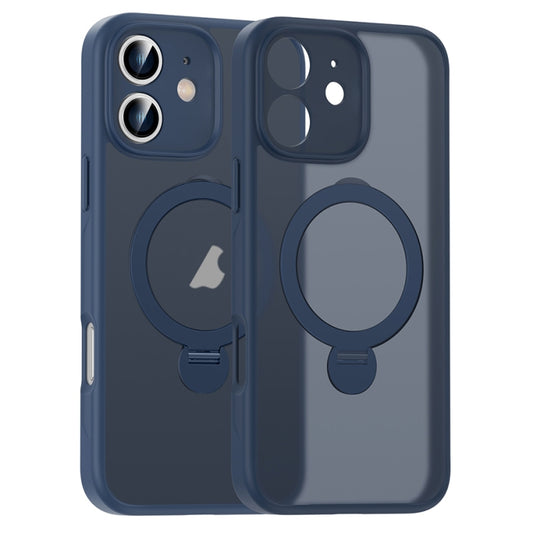 For iPhone 11 Matte Texture 360 Degree Rotary Tone Holder MagSafe Phone Case(Dark Blue) - iPhone 11 Cases by buy2fix | Online Shopping UK | buy2fix