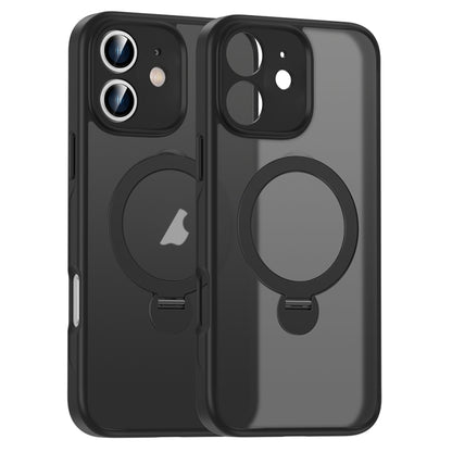 For iPhone 11 Matte Texture 360 Degree Rotary Tone Holder MagSafe Phone Case(Black) - iPhone 11 Cases by buy2fix | Online Shopping UK | buy2fix