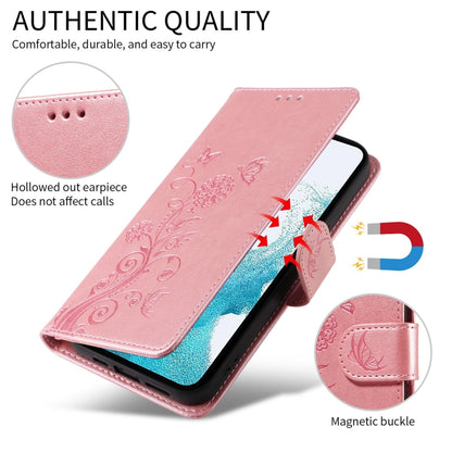 For OnePlus 12 Embossed Butterfly Flowers Leather Phone Case(Rose Gold) - OnePlus Cases by buy2fix | Online Shopping UK | buy2fix