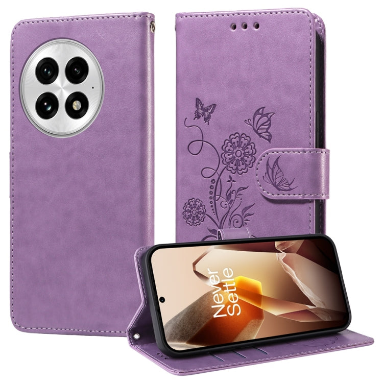 For OnePlus 13 Embossed Butterfly Flowers Leather Phone Case(Purple) by buy2fix