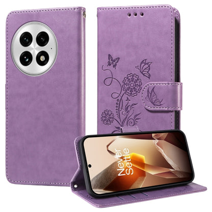 For OnePlus 13 Embossed Butterfly Flowers Leather Phone Case(Purple) by buy2fix