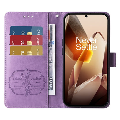 For OnePlus 13 Embossed Butterfly Flowers Leather Phone Case(Purple) by buy2fix