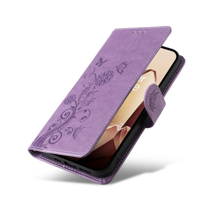 For OnePlus 13 Embossed Butterfly Flowers Leather Phone Case(Purple) by buy2fix