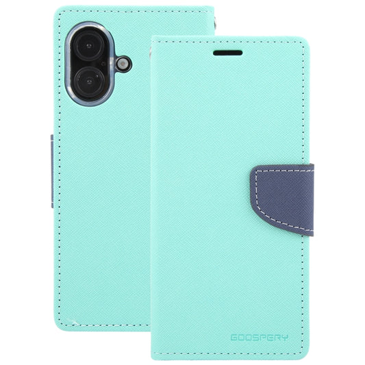 For iPhone 16 Plus GOOSPERY FANCY DIARY Cross Texture Leather Phone Case(Mint Green) by GOOSPERY