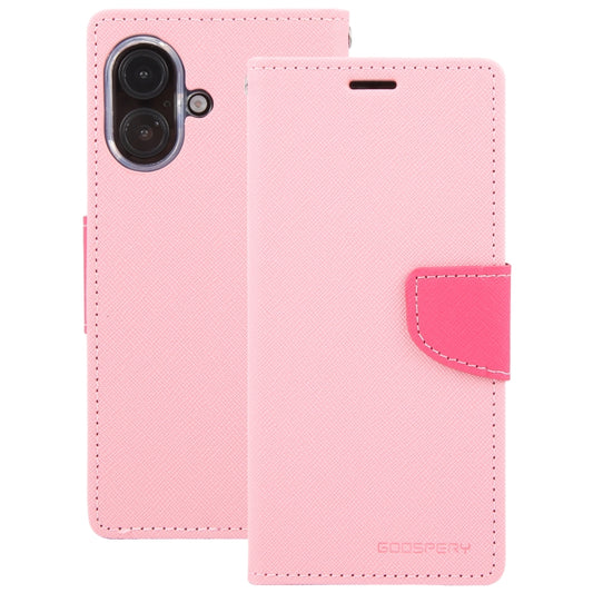 For iPhone 16 GOOSPERY FANCY DIARY Cross Texture Leather Phone Case(Pink) by GOOSPERY