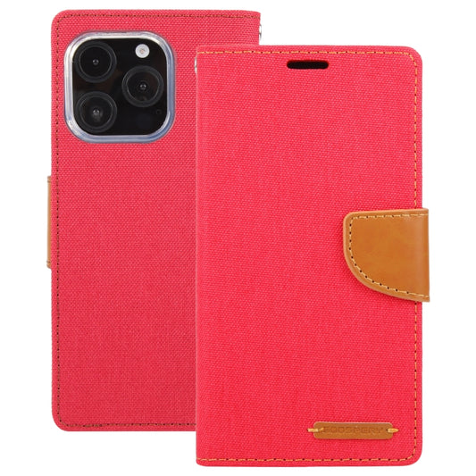 For iPhone 16 Pro Max GOOSPERY CANVAS DIARY Fabric Texture Flip Leather Phone Case(Red) by GOOSPERY