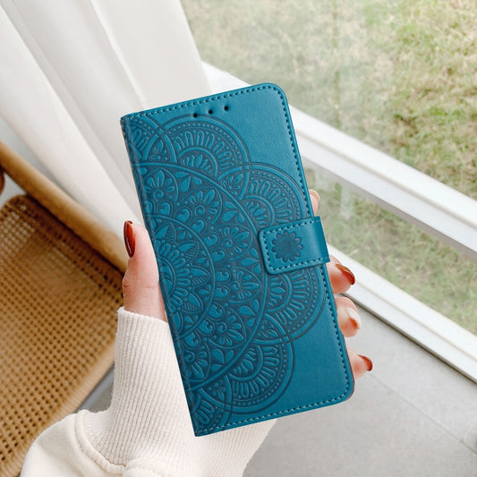 For iPhone 16 Flower Embossed Leather Phone Case(Blue) by buy2fix