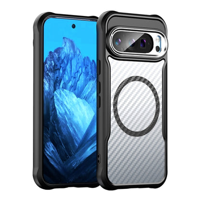 For Google Pixel 9 Pro / 9 Carbon Fiber Texture MagSafe Translucent Phone Case(Black) by buy2fix