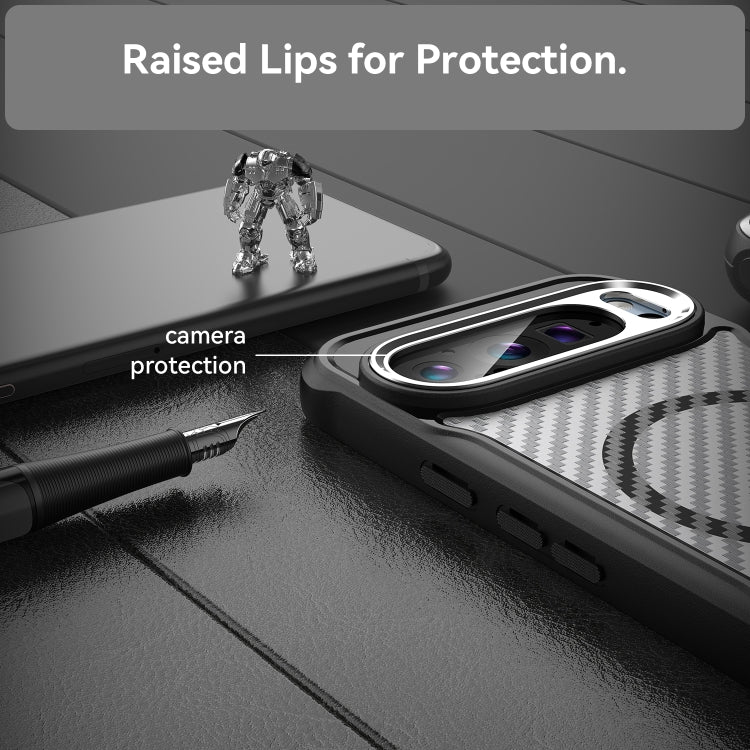 For Google Pixel 9 Pro / 9 Carbon Fiber Texture MagSafe Translucent Phone Case(Black) by buy2fix