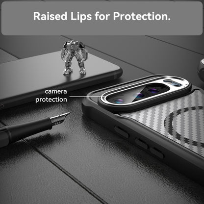 For Google Pixel 9 Pro / 9 Carbon Fiber Texture MagSafe Translucent Phone Case(Black) by buy2fix