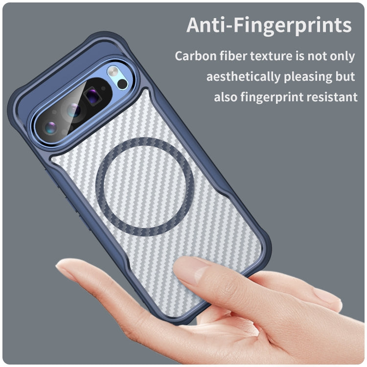 For Google Pixel 9 Pro / 9 Carbon Fiber Texture MagSafe Translucent Phone Case(Blue) - Google Cases by buy2fix | Online Shopping UK | buy2fix