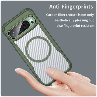 For Google Pixel 9 Pro / 9 Carbon Fiber Texture MagSafe Translucent Phone Case(Green) - Google Cases by buy2fix | Online Shopping UK | buy2fix