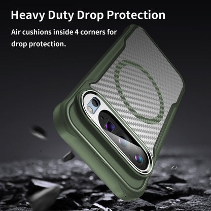 For Google Pixel 9 Pro / 9 Carbon Fiber Texture MagSafe Translucent Phone Case(Green) - Google Cases by buy2fix | Online Shopping UK | buy2fix