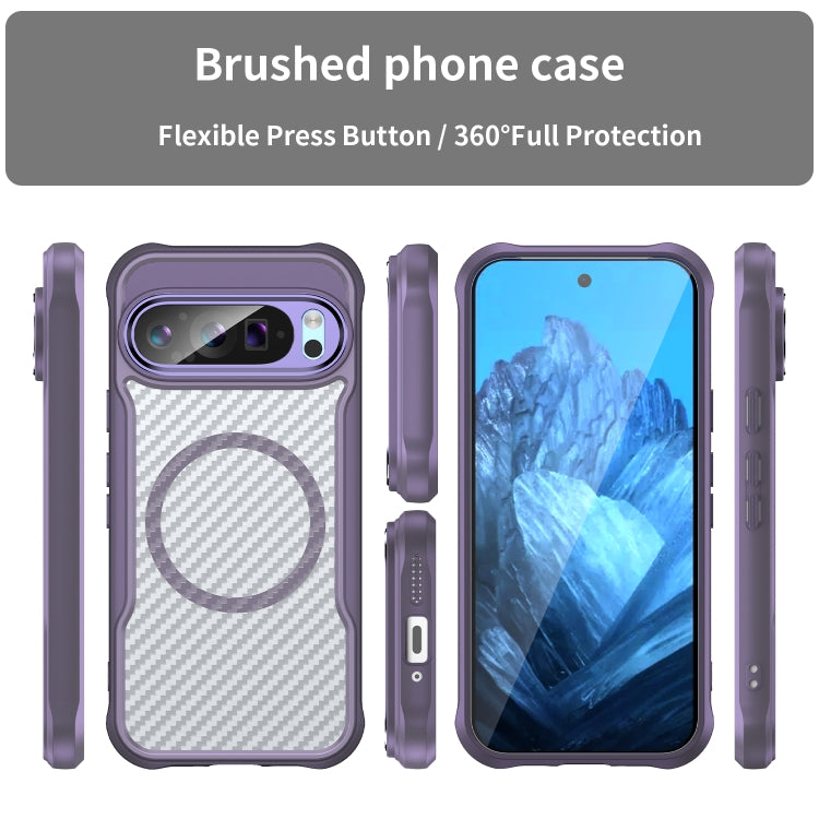 For Google Pixel 9 Pro / 9 Carbon Fiber Texture MagSafe Translucent Phone Case(Purple) - Google Cases by buy2fix | Online Shopping UK | buy2fix