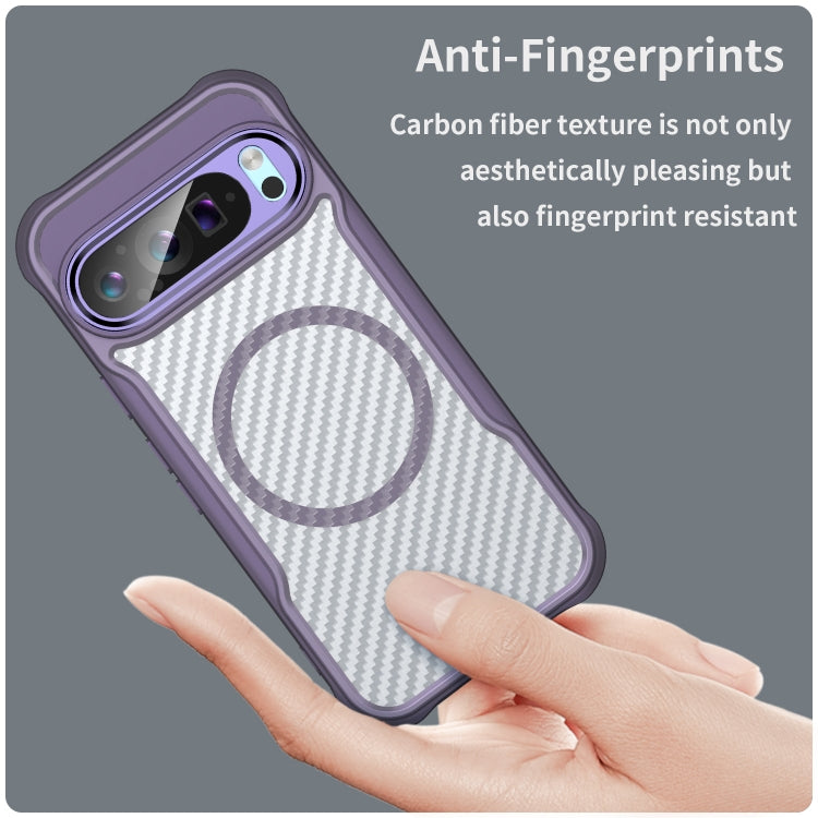 For Google Pixel 9 Pro / 9 Carbon Fiber Texture MagSafe Translucent Phone Case(Purple) - Google Cases by buy2fix | Online Shopping UK | buy2fix